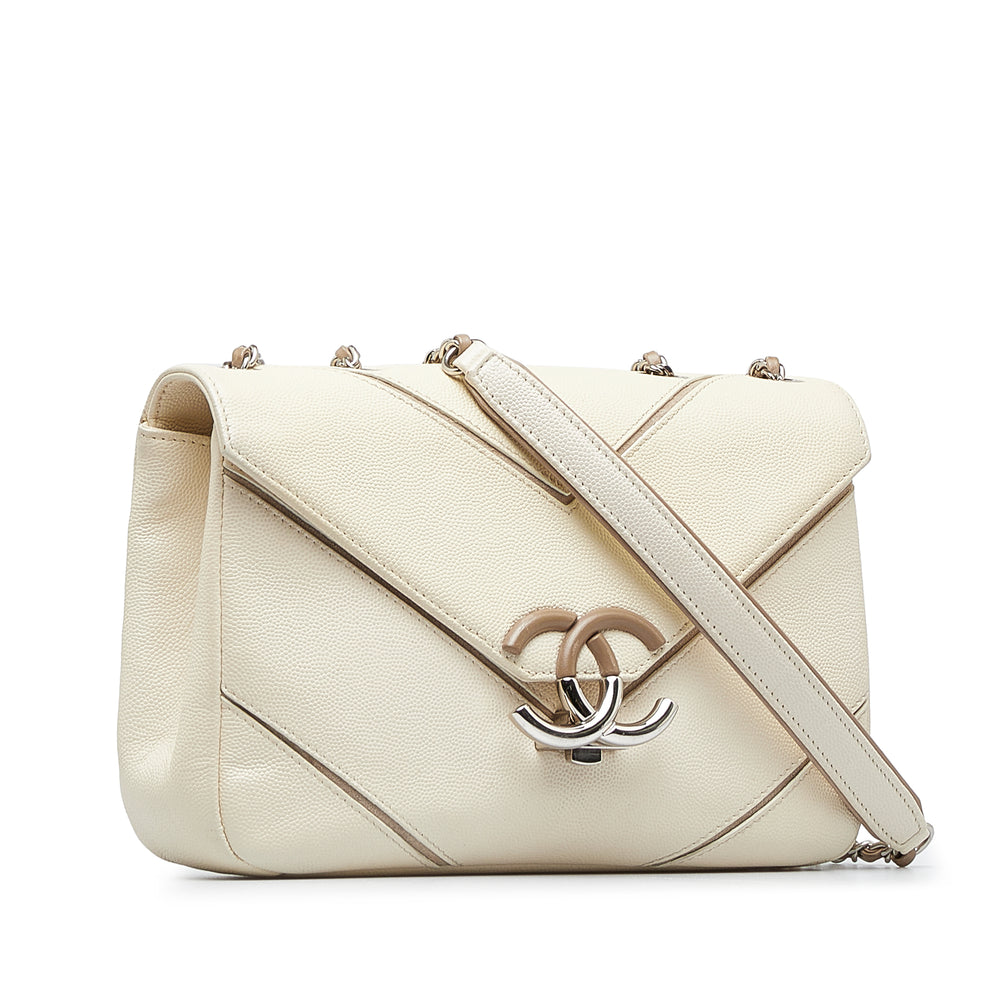 Caviar Macro Chevron Flap White - Gaby Paris