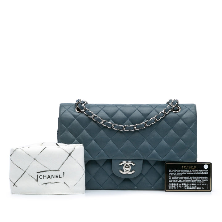 Medium Classic Lambskin Double Flap Blue - Gaby Paris