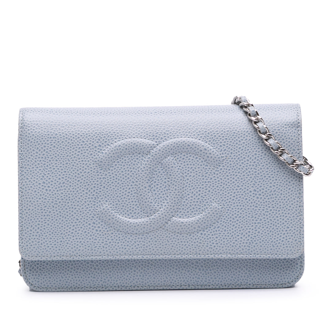 Chanel CC Wallet on Chain Cuir caviar Bleu – vue principale – GABY PARIS