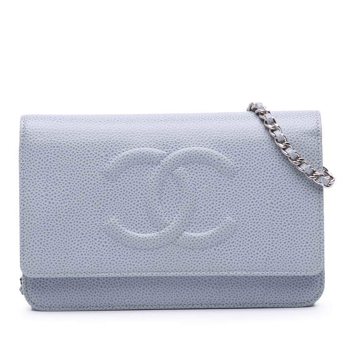 Chanel CC Wallet on Chain Cuir caviar Bleu – vue principale – GABY PARIS