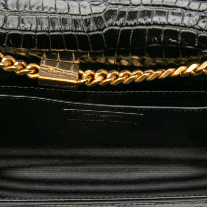 Saint Laurent Medium Croc embossé Cuir verni Monogram Kate Pompon Sac porté croisé