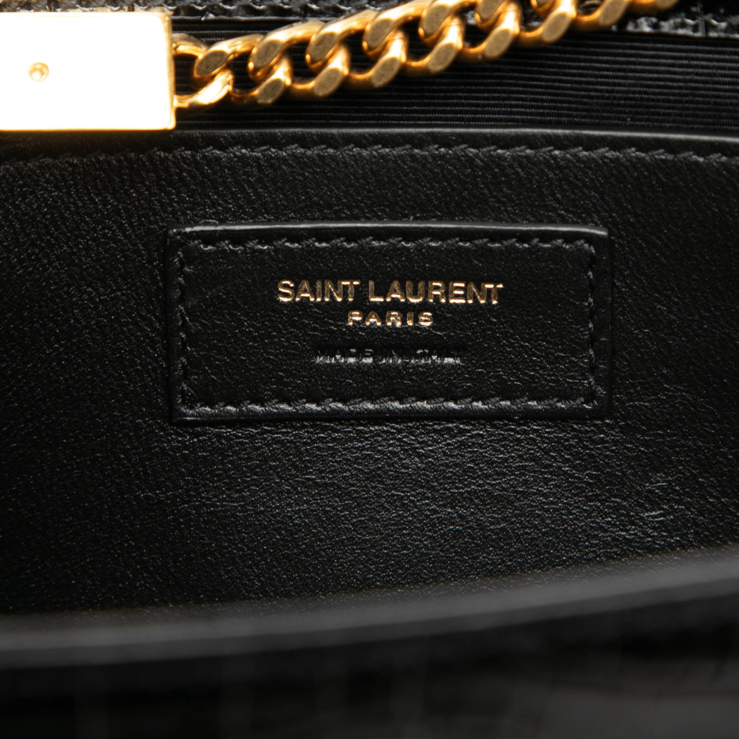 Saint Laurent Medium Croc embossé Cuir verni Monogram Kate Pompon Sac porté croisé