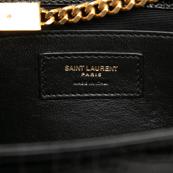 Saint Laurent Medium Croc embossé Cuir verni Monogram Kate Pompon Sac porté croisé