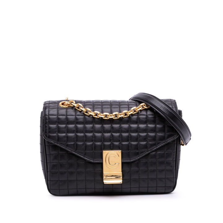 Medium Quilted Calfskin C Bag Black - Gaby Paris