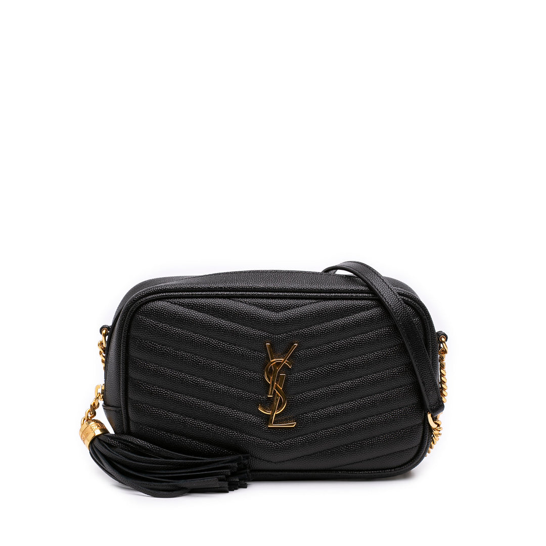 Saint Laurent Grain de Poudre Chevron Lou Sac caméra Mini Monogram Noir – vue principale – GABY PARIS