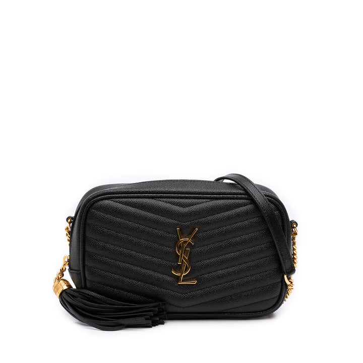 Saint Laurent Grain de Poudre Chevron Lou Sac caméra Mini Monogram Noir – vue principale – GABY PARIS