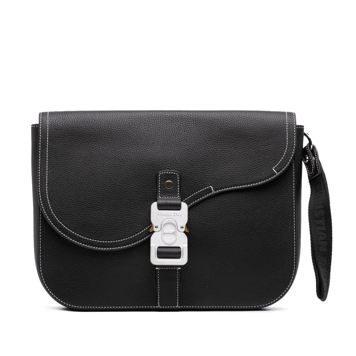 Dior grainé Saddle Pochette with à rabat Moyen Cuir de veau grainé