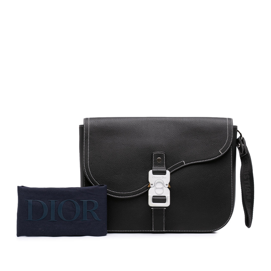 Dior grainé Saddle Pochette with à rabat Moyen Cuir de veau grainé