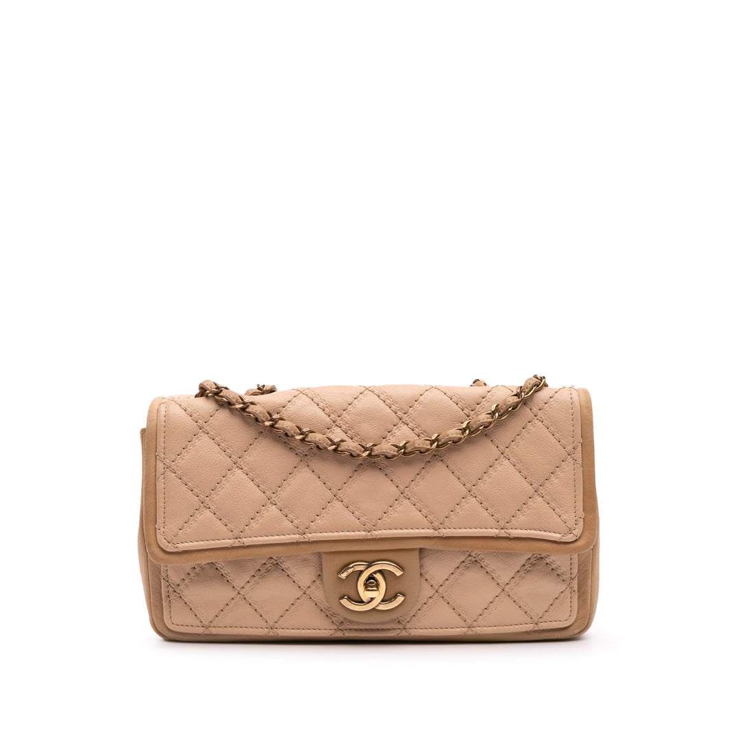 Medium Bicolor Calfskin Graphic Flap Brown - Gaby Paris