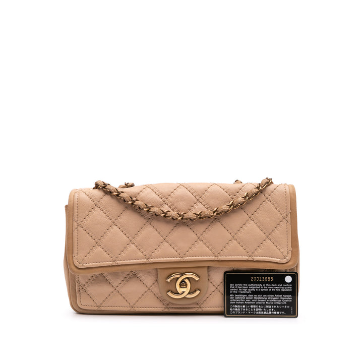 Medium Bicolor Calfskin Graphic Flap Brown - Gaby Paris