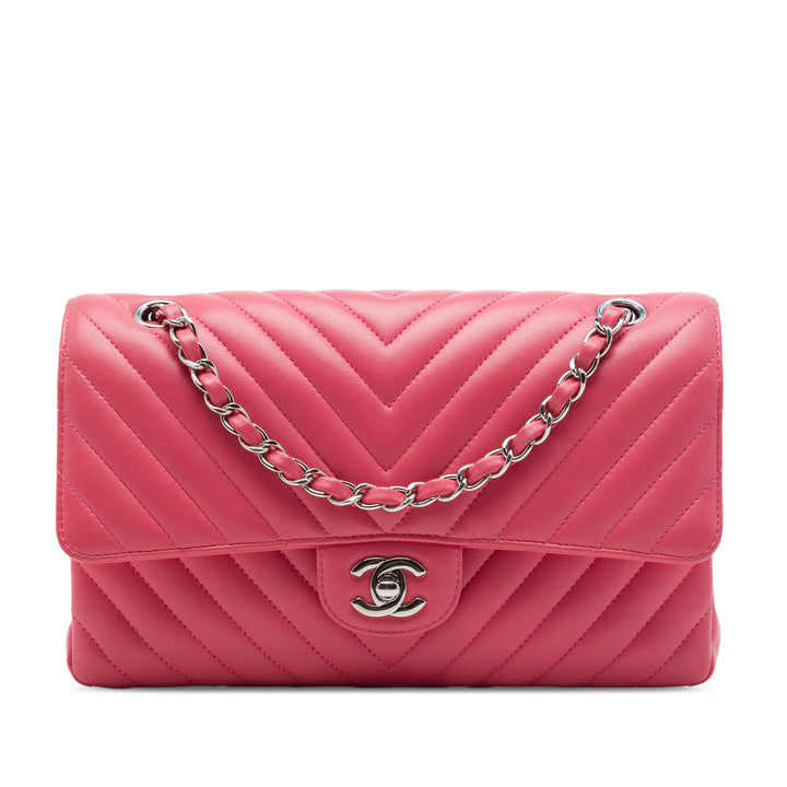 Chanel Classic Chevron Double rabat Moyen Cuir d'agneau Rose – vue principale – GABY PARIS