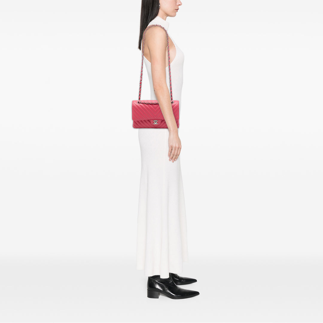 Chanel Classic Chevron Double rabat Moyen Cuir d'agneau Rose – vue 6 – GABY PARIS