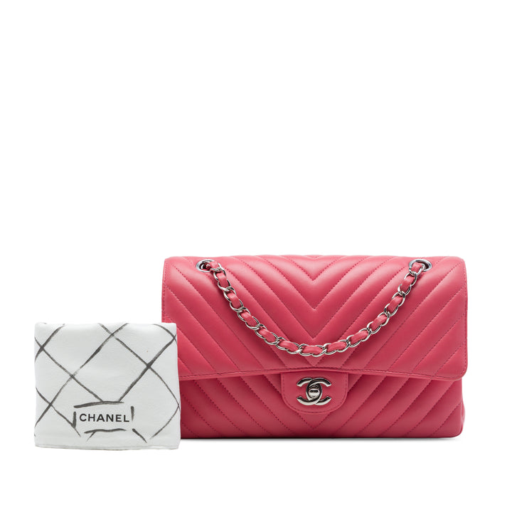 Chanel Classic Chevron Double rabat Moyen Cuir d'agneau Rose – vue 7 – GABY PARIS