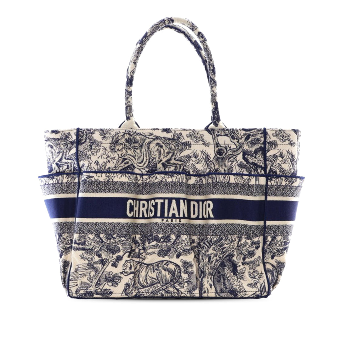 Canvas Embroidered Toile De Jouy Catherine Tote Blue - Gaby Paris