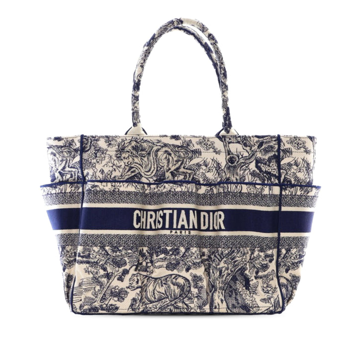 Canvas Embroidered Toile De Jouy Catherine Tote Blue - Gaby Paris