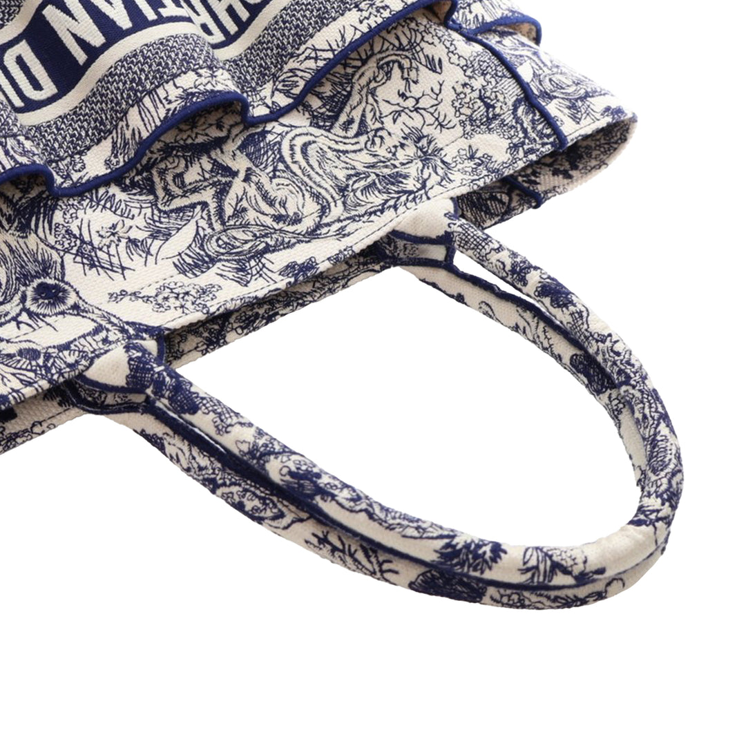 Canvas Embroidered Toile De Jouy Catherine Tote Blue - Gaby Paris