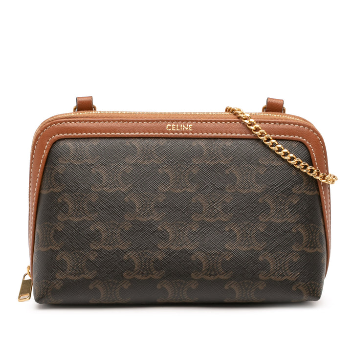 Celine Triomphe Pochette avec chaîne Triomphe enduite Marron – vue principale – GABY PARIS
