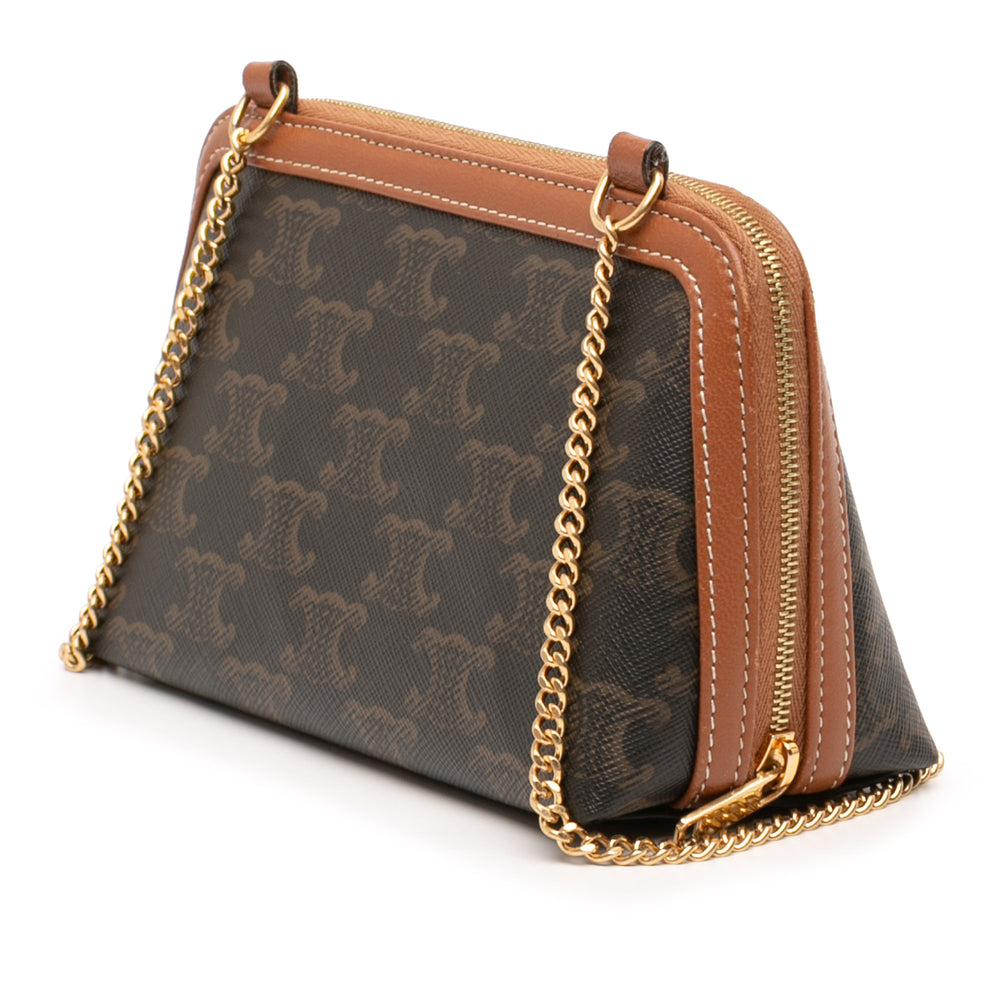Celine Triomphe Pochette avec chaîne Triomphe enduite Marron – vue 2 – GABY PARIS