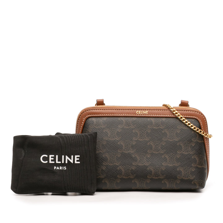 Celine Triomphe Pochette avec chaîne Triomphe enduite Marron – vue 7 – GABY PARIS