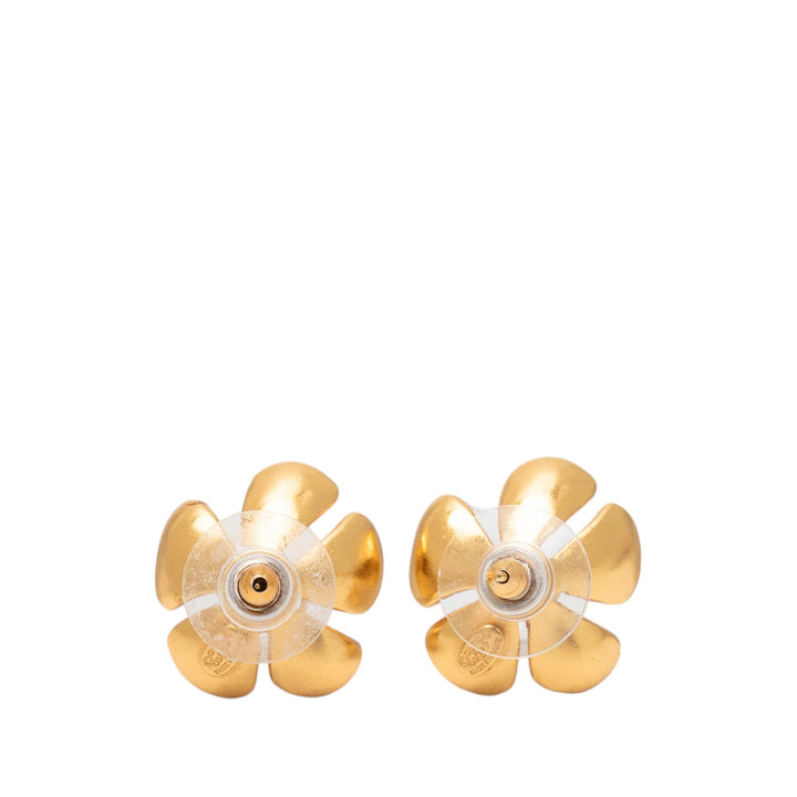 Chanel CC plaqué Perles fantaisie Flower Bullet Back Boucles d'oreilles Métal