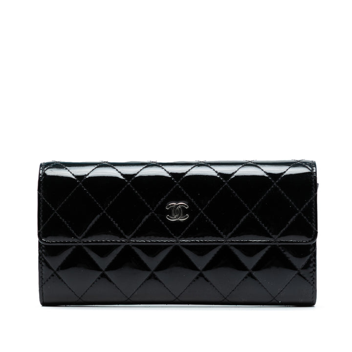 Chanel Large CC Quilted Cuir verni Flap Wallet Noir