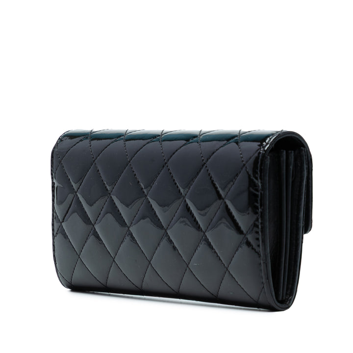 Chanel Large CC Quilted Cuir verni Flap Wallet Noir