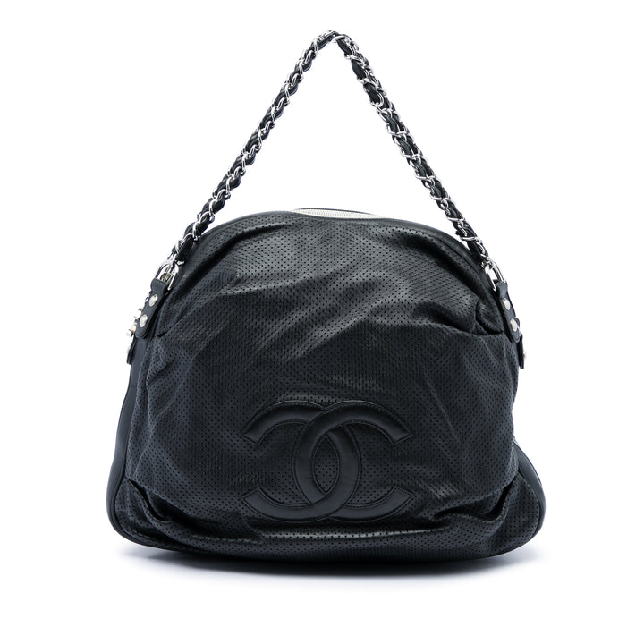 perforé Baseball Spirit Ligne Hobo Cuir d'agneau Noir