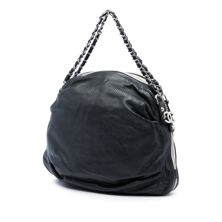 perforé Baseball Spirit Ligne Hobo Cuir d'agneau Noir