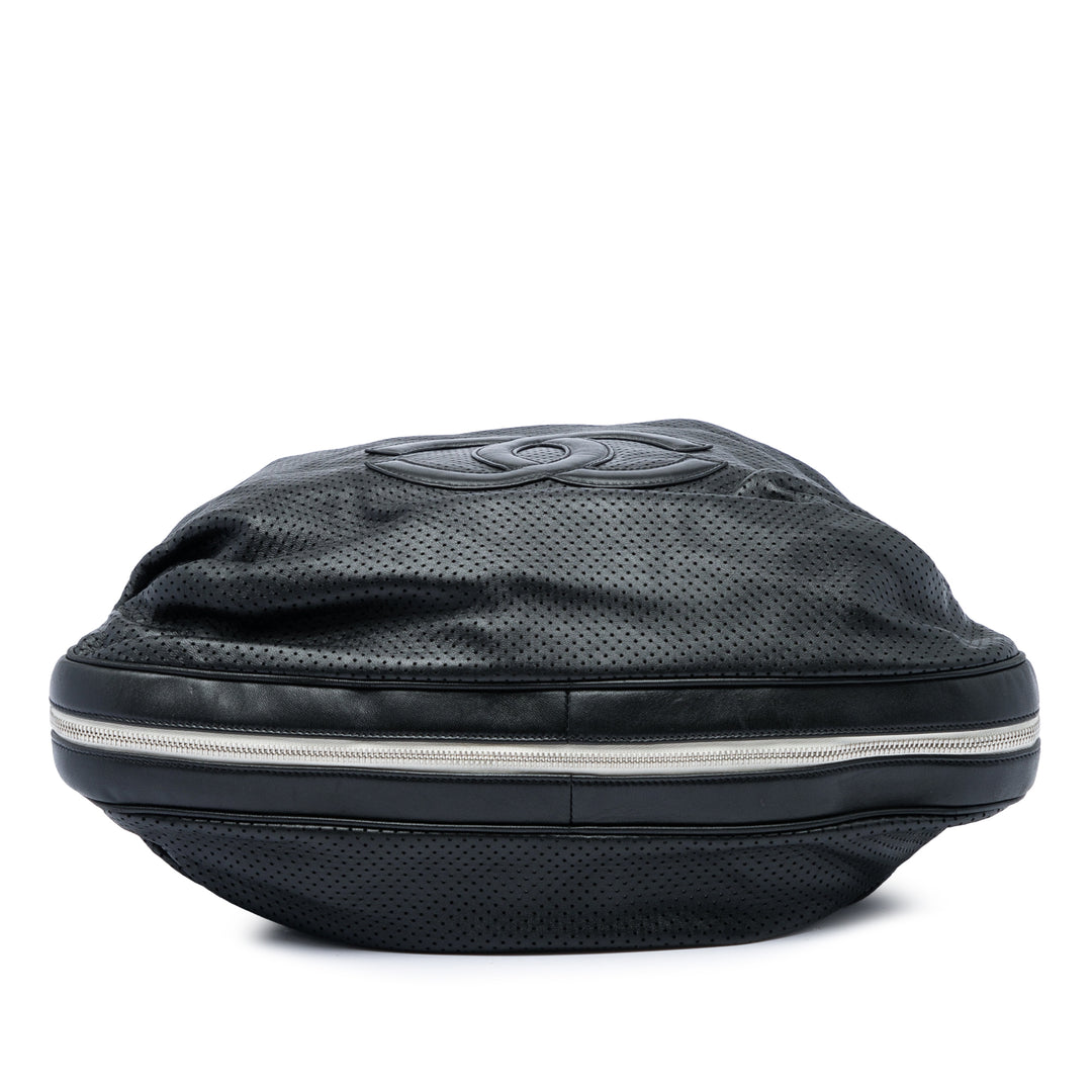 perforé Baseball Spirit Ligne Hobo Cuir d'agneau Noir