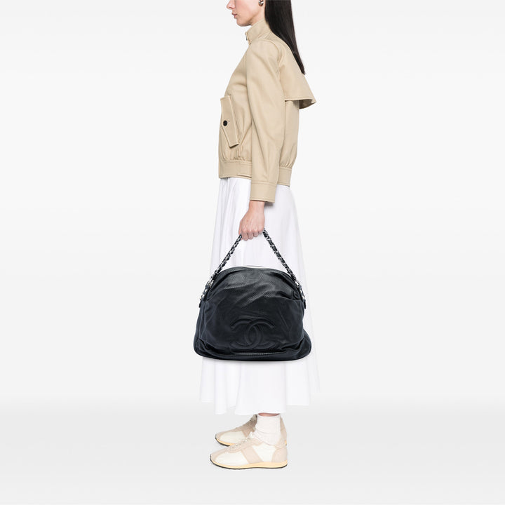perforé Baseball Spirit Ligne Hobo Cuir d'agneau Noir