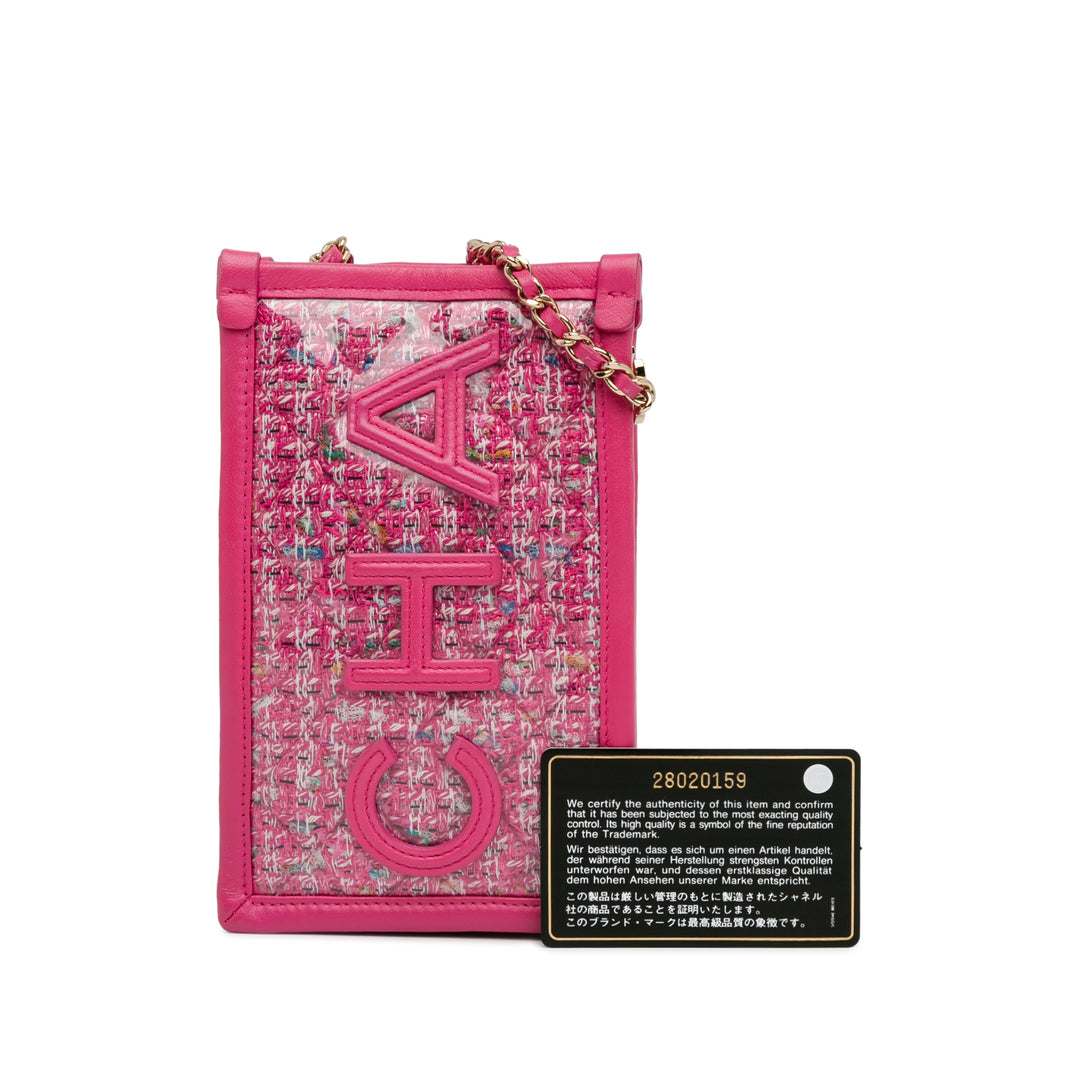 Tweed and PVC Phone Clutch with Chain Pink - Gaby Paris