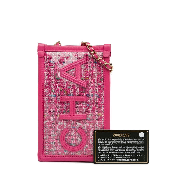 Tweed and PVC Phone Clutch with Chain Pink - Gaby Paris