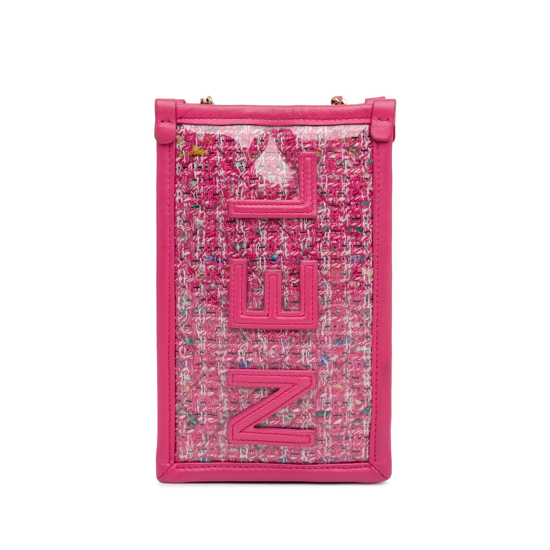 Tweed and PVC Phone Clutch with Chain Pink - Gaby Paris