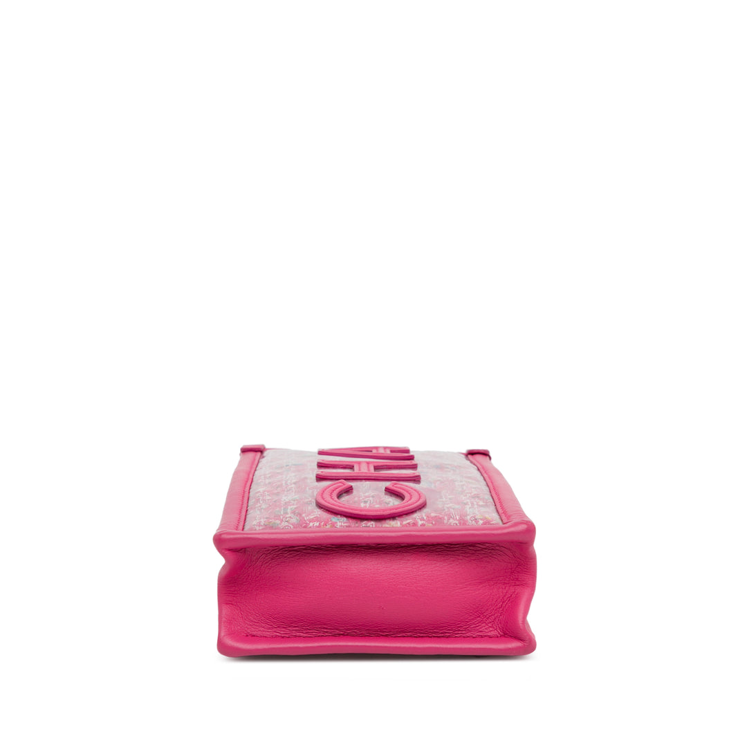 Tweed and PVC Phone Clutch with Chain Pink - Gaby Paris