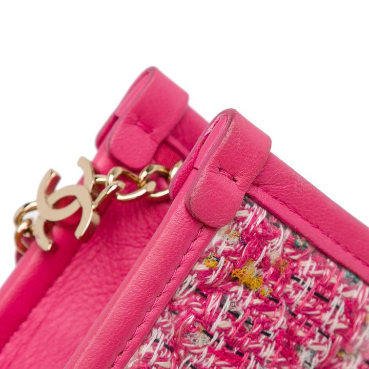 Tweed and PVC Phone Clutch with Chain Pink - Gaby Paris