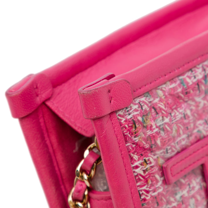 Tweed and PVC Phone Clutch with Chain Pink - Gaby Paris