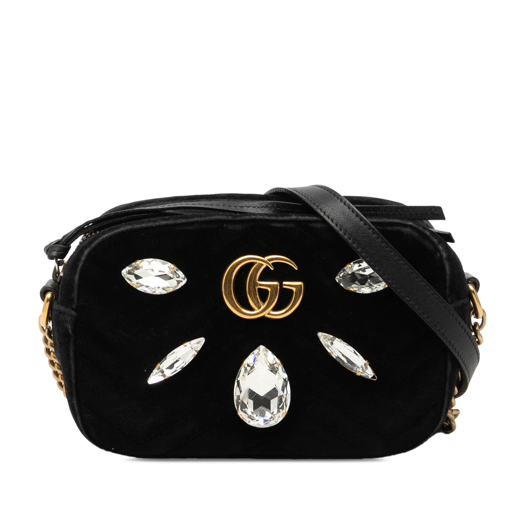 Gucci Mini GG Marmont Cristal Embellished Matelasse Velours Sac porté croisé