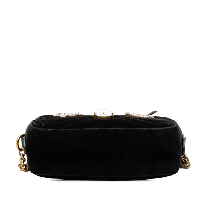 Gucci Mini GG Marmont Cristal Embellished Matelasse Velours Sac porté croisé