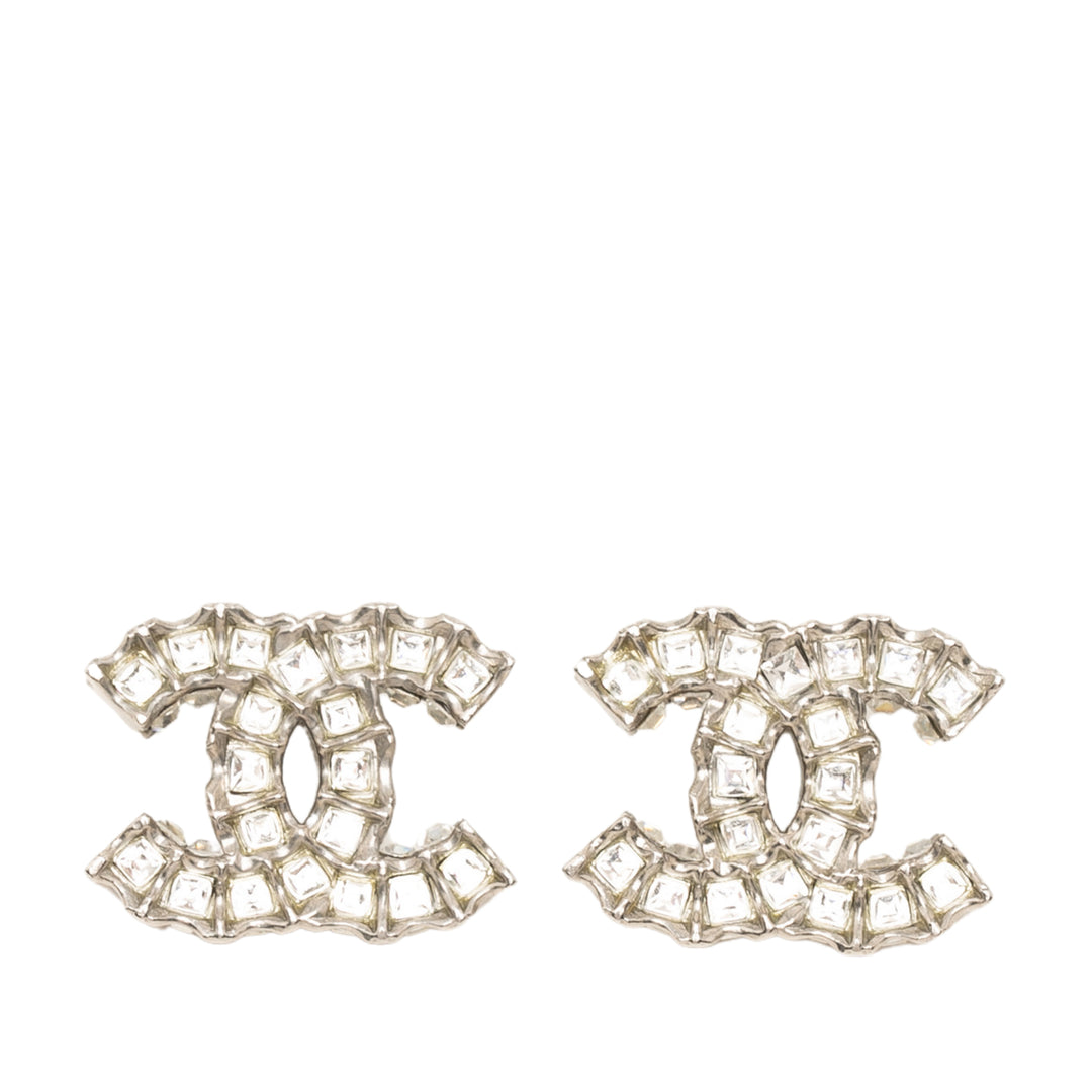 CC Brass Strass fermoir poussette Boucles d'oreilles Argenté