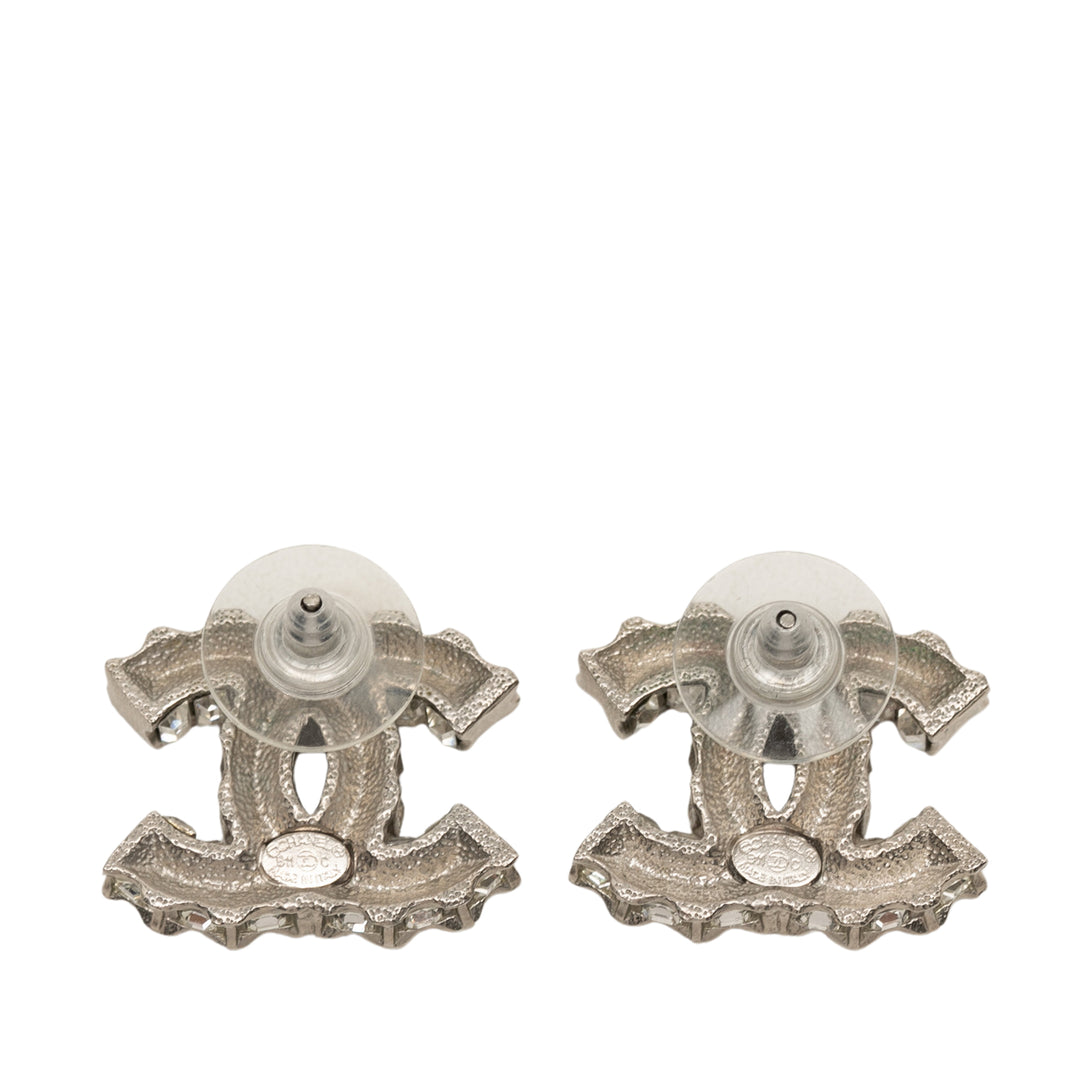 CC Brass Strass fermoir poussette Boucles d'oreilles Argenté