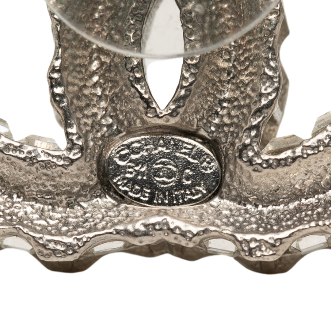 CC Brass Strass fermoir poussette Boucles d'oreilles Argenté