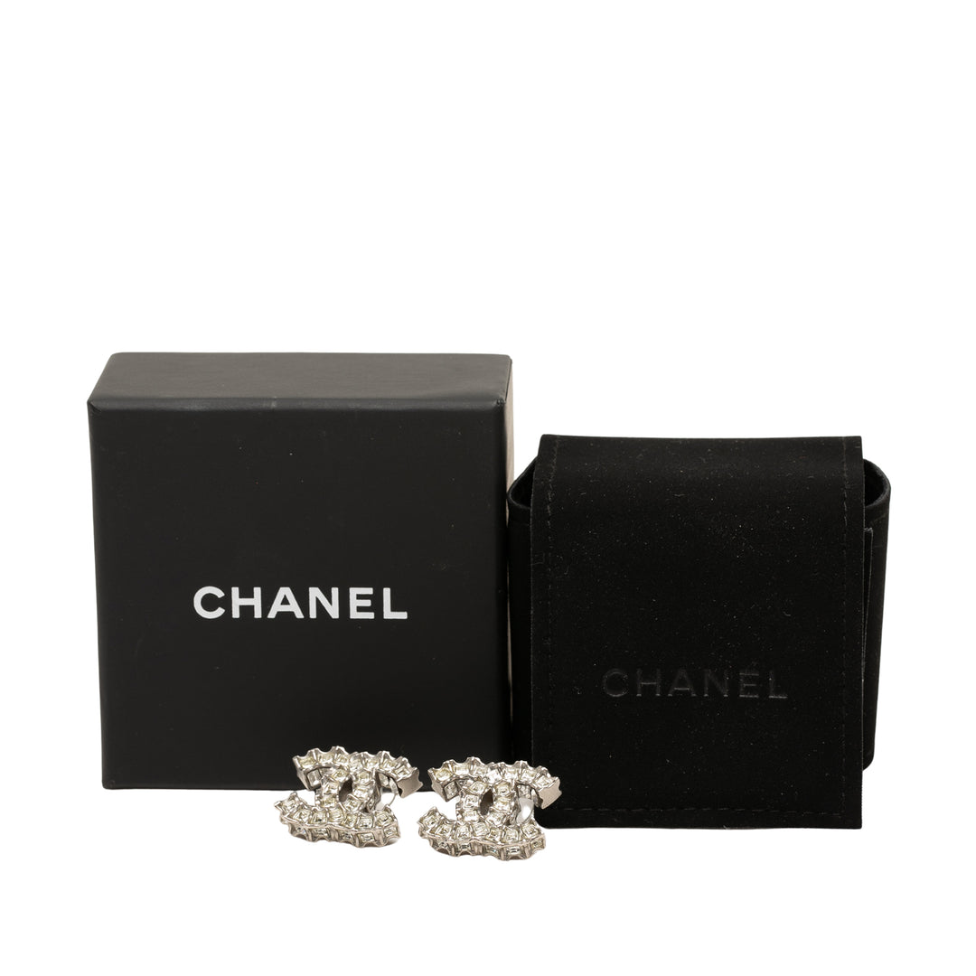 CC Brass Strass fermoir poussette Boucles d'oreilles Argenté