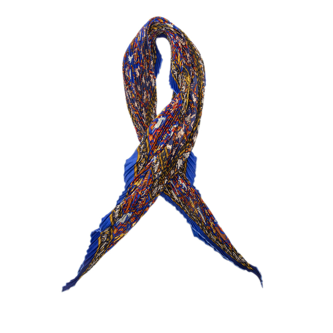 Hermès Chasse en Inde Pleated Foulard 140 Bleu – vue principale – GABY PARIS