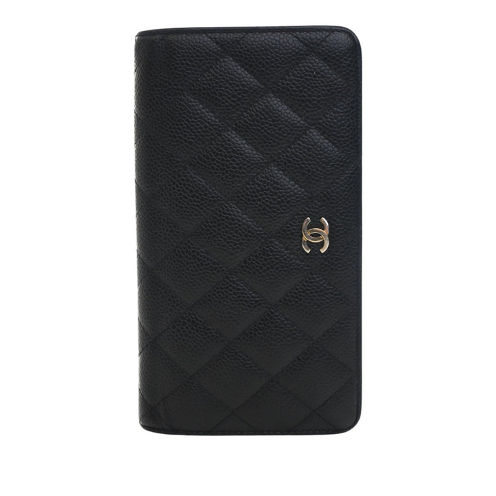 Chanel CC Matelassé Caviar Yen Bifold Portefeuille long