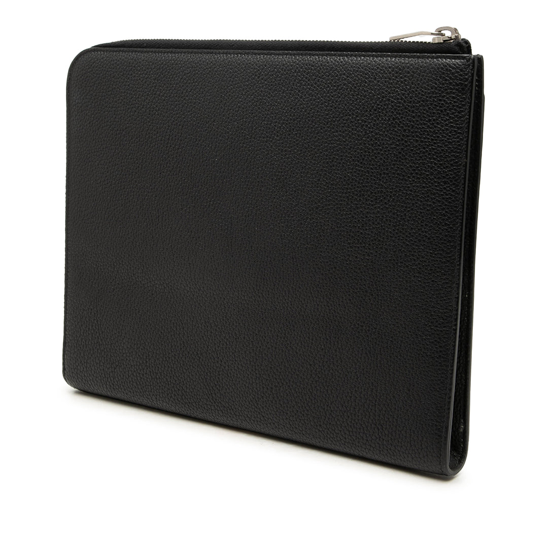 Saint Laurent grainé Classic Zippé Snap Pochette Cuir de veau grainé Noir