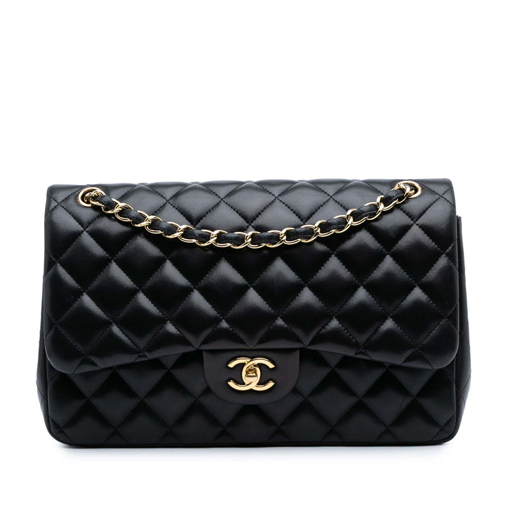 Jumbo Classic Lambskin Double Flap Black - Gaby Paris