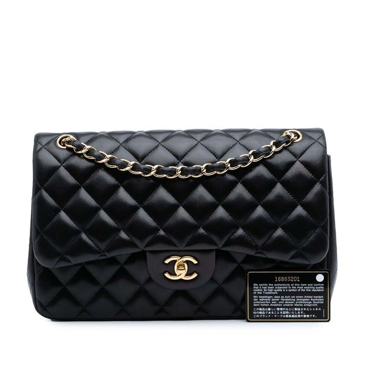 Jumbo Classic Lambskin Double Flap Black - Gaby Paris