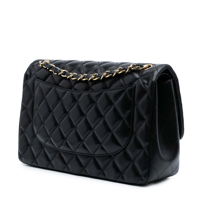 Jumbo Classic Lambskin Double Flap Black - Gaby Paris