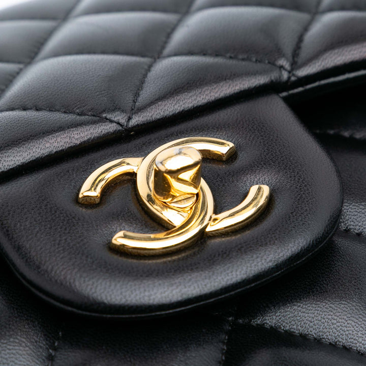 Jumbo Classic Lambskin Double Flap Black - Gaby Paris