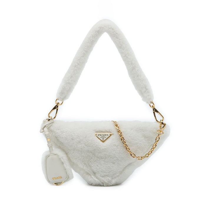 Prada Sac à main Shearling Triangle Matière naturelle Mini Blanc – vue principale – GABY PARIS